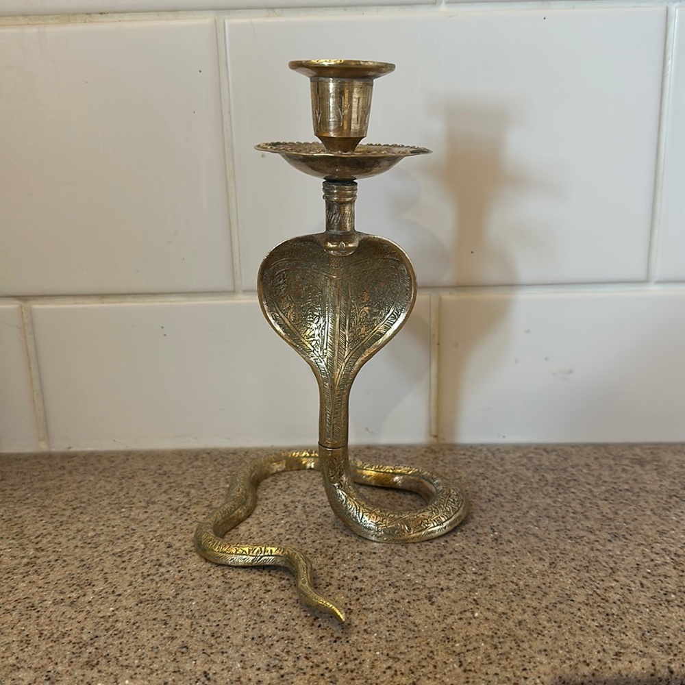 Vintage cobra brass candle holder